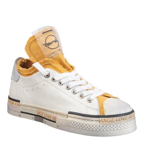 NEW REBECCA WHITE Leather Identity Sneakers in white/yellow for women 1125 5t3 - Picture 1 of 5
